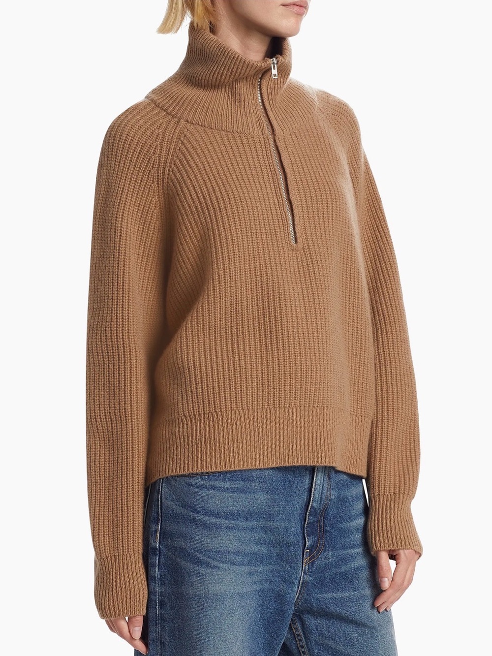 Nili Lotan Garza Cashmere Quarter Zip Sweater Camel Medium - Picture 5 of 11
